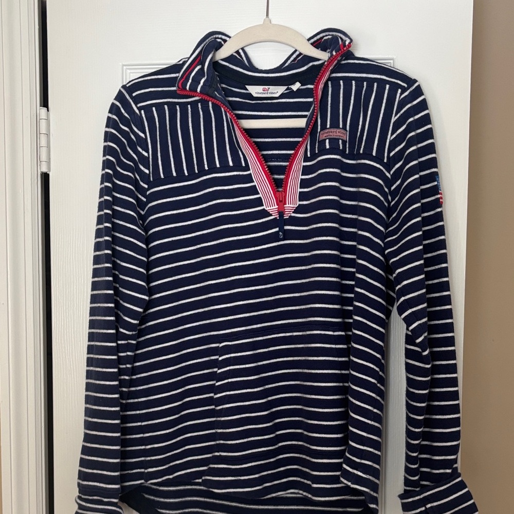 Vineyard Vines Navy and White Striped Half-Zip